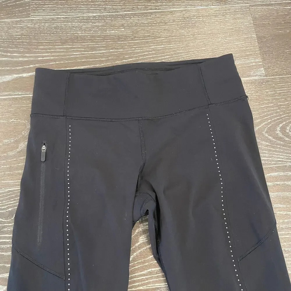 Lululemon Extra Mile Crop Reflective 23” Black Leggings Women Size 8